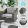 Martha Stewart Bedford Indoor-Outdoor Patio Chair with 360° Swivel Functionality and Rattan Wicker Finish in Gray with Gray All-Weather Cushions