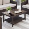 Martha Stewart Bedford Indoor-Outdoor Patio Coffee Table with Lower Shelf, Faux Wood Top, and Rattan Wicker Finish in Brown(Brown)