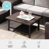 Martha Stewart Bedford Indoor-Outdoor Patio Coffee Table with Lower Shelf, Faux Wood Top, and Rattan Wicker Finish in Brown(Brown)