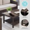 Martha Stewart Bedford Indoor-Outdoor Patio Coffee Table with Lower Shelf, Faux Wood Top, and Rattan Wicker Finish in Brown(Brown)