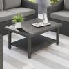 Martha Stewart Bedford Indoor-Outdoor Patio Coffee Table with Lower Shelf, Faux Wood Top, and Rattan Wicker Finish in Brown(Grey)
