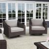 Martha Stewart Bedford Set of 2 Indoor-Outdoor Patio Chairs with 360° Swivel Functionality and Rattan Wicker Finish in Gray with Gray All-Weather Cushions(Tan Cushions/Brown Frame)