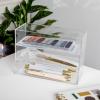 Martha Stewart Brody Desktop Storage Organizer, Stack and Slide Plastic Organizer Tray, Organizer for Office, Kitchen, or Vanity, 3″ x 7.5″, Clear(3″ x 7.5″)