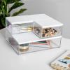 Martha Stewart Brody Plastic Storage Organizer Bins with Engineered Wood Lids for Home Office,-Kitchen, or-Bathroom, 3 Pack 1-Small/1-Medium/1-Large, Clear/White(Clear/White)