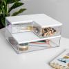 Martha Stewart Brody Plastic Storage Organizer Bins with Engineered Wood Lids for Home Office,-Kitchen, or-Bathroom, 3 Pack 1-Small/1-Medium/1-Large, Clear/White(Clear/Light Natural)