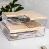 Martha Stewart Brody Plastic Storage Organizer Bins with Engineered Wood Lids for Home Office,-Kitchen, or-Bathroom, 3 Pack 1-Small/1-Medium/1-Large, Clear/White(Clear/Light Natural)