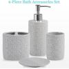 Martha Stewart Ceramic Bathroom Accessories Set, Vanity Decor Storage Organizer, Embossed Damask Medallion, Lotion/Soap Dispenser, Toothbrush Holder, Tumbler, Trinket Dish, Assorted Sizes White(Grey)
