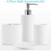 Martha Stewart Ceramic Bathroom Accessories Set, Vanity Decor Storage Organizer, Embossed Damask Medallion, Lotion/Soap Dispenser, Toothbrush Holder, Tumbler, Trinket Dish, Assorted Sizes White(White)