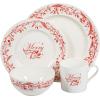 Martha Stewart Christmas Plates 12 Piece Decorated Red and White Stoneware Dinnerware Set(Christmas Vines)