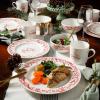 Martha Stewart Christmas Plates 12 Piece Decorated Red and White Stoneware Dinnerware Set(Christmas Vines)