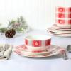 Martha Stewart Christmas Plates 12 Piece Decorated Red and White Stoneware Dinnerware Set(Red/White Plaid)
