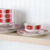 Martha Stewart Christmas Plates 12 Piece Decorated Red and White Stoneware Dinnerware Set(Red/White Plaid)