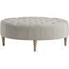 Martha Stewart Clara Coffee Table – Solid Wood Frame, Soft Fabric, Button Tufted, Oval Large Accent Ottoman – Modern Foam Padded Top Footstool Cocktail Living Room Furniture, Linen