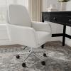 Martha Stewart Clara Swivel Task Chair with Double Cushions for Home Office in Off White Boucle with Polished Brass Frame(Bedford Gray Fabric/Polished Nickel Frame)