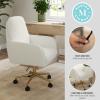 Martha Stewart Clara Swivel Task Chair with Double Cushions for Home Office in Off White Boucle with Polished Brass Frame(Off White Boucle/Polished Brass Frame)