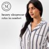 Martha Stewart Classic Long Sleeve Nightshirt for Women | Cotton Notch Collar Striped Sleepwear | Timeless and Elegant(Egret)