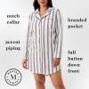Martha Stewart Classic Long Sleeve Nightshirt for Women | Cotton Notch Collar Striped Sleepwear | Timeless and Elegant(Egret)