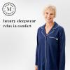 Martha Stewart Classic Long Sleeve Nightshirt for Women | Cotton Notch Collar Striped Sleepwear | Timeless and Elegant(Medieval Blue)