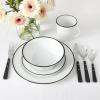 Martha Stewart Cliffield 16-Piece Porcelain Chip and Scratch Resistant Dinnerware Set – White w/Black Rim(White w/ Black Rim)