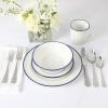 Martha Stewart Cliffield 16-Piece Porcelain Chip and Scratch Resistant Dinnerware Set – White w/Black Rim(White w/ Blue Rim)
