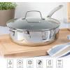 Martha Stewart Delaroux Stainless Steel 4-Quart PFAs Free Premium Ceramic Nonstick Saute Pan w/Tempered Glass Lid