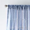 Martha Stewart Delicate Stripe Sheer Rod Pocket Window Curtain Panel Pair for Living Room, 84″, White(Indigo)