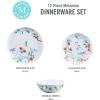Martha Stewart Dragonfly 12 Piece Decorated Melamine Dinnerware Set – White(White)