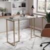 Martha Stewart Eli Home Office Desk with Glass Top and Steel Frame, Oil Rubbed Bronze(Clear Top/Polished Brass Frame)