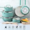 Martha Stewart Emmeline Premium Nonstick PFA Free Ceramic Interior 12 Piece Heavy Gauge Enamel Aluminum Pots and Pans Cookware Set – Linen White(Teal)