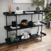 Martha Stewart Emmett 3 Shelf Bookcase with Vertical Metal Frame, Home Office Storage Display Unit, 35″ H, Walnut Wood Grain/Polished Brass(Black Wood Grain/Oil Rubbed Bronze Frame)