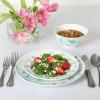 Martha Stewart Empress Bouquet 12-Piece Decorated Porcelain Chip and Scratch Resistant Dinnerware Plates and Bowls Set – Teal Floral
