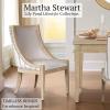 Martha Stewart Farmhouse Dining Room Chair, Recessed Arm Chair for Bedrooms, Nailhead Trim, Solid Wood Legs, Upholstered Reading Accent Chairs for Living Room, Kitchen Décor, Elmherst – Linen Color(Beige Stripe)