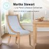 Martha Stewart Farmhouse Dining Room Chair, Recessed Arm Chair for Bedrooms, Nailhead Trim, Solid Wood Legs, Upholstered Reading Accent Chairs for Living Room, Kitchen Décor, Elmherst – Linen Color(Light Blue)