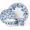 Martha Stewart Goodale 16-Piece Vintage Blue Stoneware Dinnerware Set – Durable Chip-Resistant Plates and Bowls, Elegant Rustic Kitchen Tableware for 4