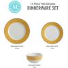 Martha Stewart Gracie Lane 12-Piece Porcelain Decorated Chip and Scratch Resistant Dinnerware Set – Martha Blue w/Gold Rim(Gold w/ Gold Rim)