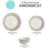 Martha Stewart Gracie Lane 12-Piece Porcelain Decorated Chip and Scratch Resistant Dinnerware Set – Martha Blue w/Gold Rim(Grey w/ Gold Rim)