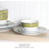 Martha Stewart Gracie Lane 12-Piece Porcelain Decorated Chip and Scratch Resistant Dinnerware Set – Martha Blue w/Gold Rim(Olive Green w/ Gold Rim)