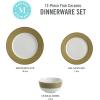 Martha Stewart Gracie Lane 12-Piece Porcelain Decorated Chip and Scratch Resistant Dinnerware Set – Martha Blue w/Gold Rim(Olive Green w/ Gold Rim)