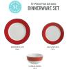 Martha Stewart Gracie Lane 12-Piece Porcelain Decorated Chip and Scratch Resistant Dinnerware Set – Martha Blue w/Gold Rim(Persimmon w/ Gold Rim)