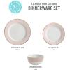 Martha Stewart Gracie Lane 12-Piece Porcelain Decorated Chip and Scratch Resistant Dinnerware Set – Martha Blue w/Gold Rim(Pink w/ Gold Rim)