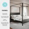 Martha Stewart Hayes Canopy Platform Bed with Wood Headboard and Footboard, Solid Wood Frame, No Box Spring Needed, Queen Size, Dark Gray