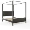 Martha Stewart Hayes Canopy Platform Bed with Wood Headboard and Footboard, Solid Wood Frame, No Box Spring Needed, Queen Size, Dark Gray