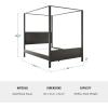 Martha Stewart Hayes Canopy Platform Bed with Wood Headboard and Footboard, Solid Wood Frame, No Box Spring Needed, Queen Size, Dark Gray