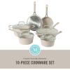 Martha Stewart Heathland Premium Nonstick PFA Free Ceramic Interior 10-Piece Tapered Aluminum Cookware Set – Linen White(Taupe)