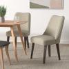 Martha Stewart Holls A Pair Dining Chairs Swoop Arm, Curved Upholstered Back, Round Piping, Foam Seat Cushion, Modern Kitchen Furniture, Dark Finished Solid Wood Legs, 35″ H, Beige 2 Piece