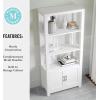 Martha Stewart Hutton Four Tier Shaker Bookcase with Storage Cabinet in Gray Washed Wood with Oil Rubbed Bronze Hardware(White Frame/Polished Brass Hardware)