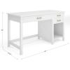Martha Stewart Hutton Shaker Style Home Office Desk with 2 Side Drawers in White with Polished Brass Hardware