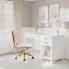 Martha Stewart Hutton Shaker Style Home Office Desk with 2 Side Drawers in White with Polished Brass Hardware