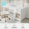 Martha Stewart Hutton Shaker Style Home Office Desk with 2 Side Drawers in White with Polished Brass Hardware