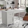 Martha Stewart Hutton Shaker Style Home Office Desk with Storage in White with Polished Brass Hardware(Gray/Brushed Nickel)